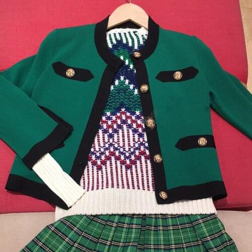 Patads French light luxury knitted cardigan autumn winter small fragrance long sleeve splicing button lady ca00088