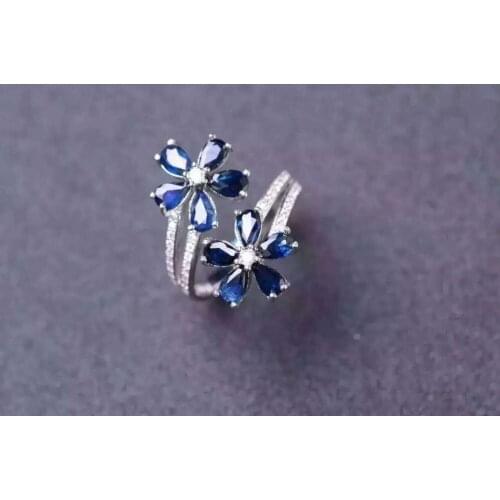 Luxurious Elegant big Flower Natural blue sapphire gem Ring S925 Silver Natural Gemstone Ring Womens party gift fine Jewelry