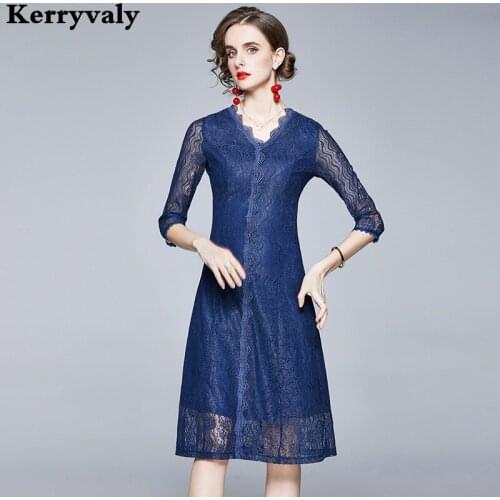 New Temperament Spring Blue Lace Dress Vestidos Casual Mujer 2021 Autumn Vintage French Party Dress Vetement Femme K8619