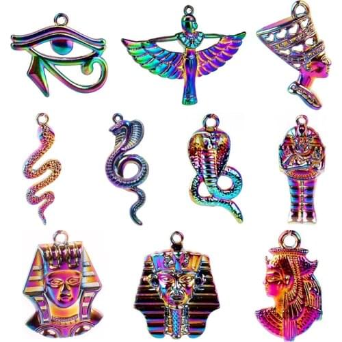 10Pcs/Lot Mixed Pharaoh Robot Cross Butterfly Sea Rainbow Color Charms Diy Pendant Women Keychain Earrings Jewelry Wholesale
