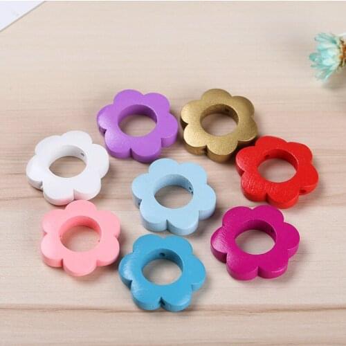 20pcs 30mm Mix DIY children handmade flower wood beads accessories hollow 6 petals colorful wooden beads for bracelet necklace
