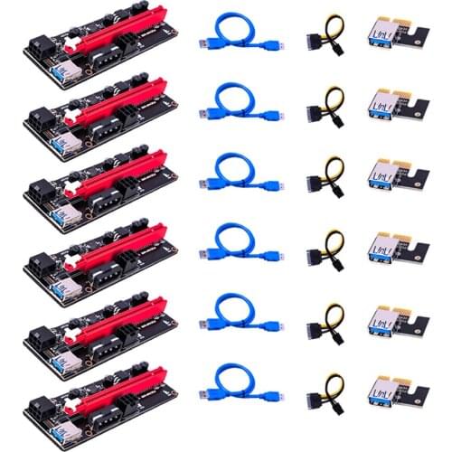 6pcs Newest VER009 USB 3.0 PCI-E Riser VER 009S Express 1X 4x 8x 16x Extender pcie Riser Adapter Card SATA 15pin to 6 pin Power