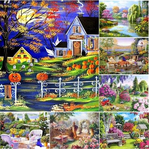 New 5D DIY Diamond Painting Village Flower Cross Stitch Scenery Diamond Embroidery Full Square Round Drill Crafts Art Home Decor
