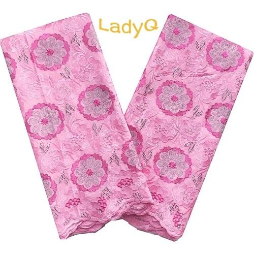 Aso Ebi African Voile Lace Fabric High Quality Embroidered Swiss Cotton Voile Lace Fabric with Stones 5 Yard White African Lace