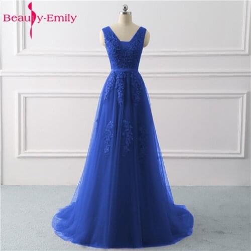 Beauty-Emily Evening Dresses Long 2021 for Women V-Neck Lace Up Back Party Gown Tulle Sleeveless Pleated Prom Dress Plus Size