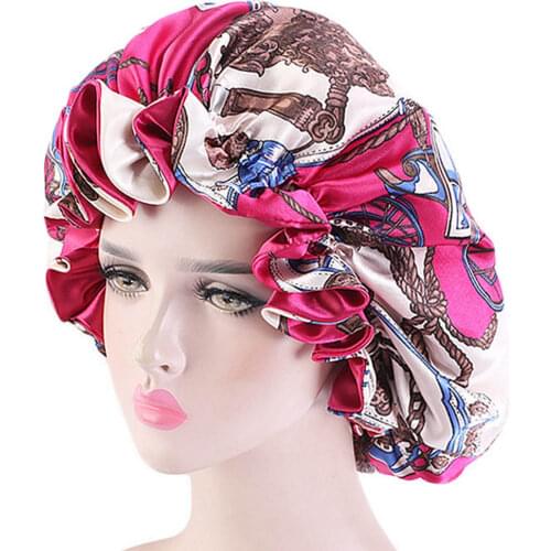 Large satin linned Bonnet Women sleep cap Double-sided Reversible Satin Bonnet Hat Silky Nightcap