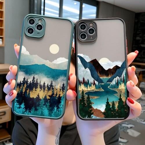 Hand Painted Phone Case For iphone X XS MAX XR Scenery Cover Hard Shockproof Case For iPhone 6s 7 8 Plus SE 2 12 11 pro MAX Mini