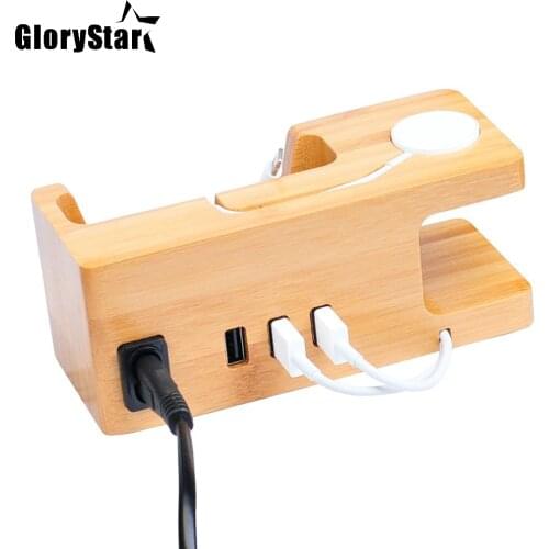 GloryStar wooden mobile phone 3USB charging stand smart fast charging base display stand