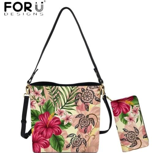 FORUDESIGNS Fashion Female Shoulder Bag And wallets Hawaii Turtle Hibiscus Plumeria Beige Style Printed Luxury Messenger Bolsa