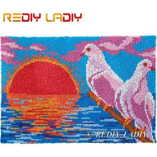 Latch Hook Kits DIY Carpet Rug Two Pigeons Plush Wall Tapestry Kits Crochet Floor Mat Thick Yarn Cushion Arts & Crafts 85*58cm