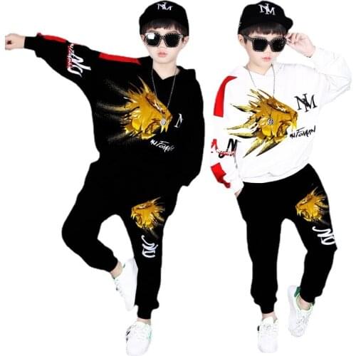 Autumn Spring Children boys hip hop suit Full sleeve Sweatshirts + Haren Pants trousers 2Pcs sets For 4-12 Year vetement garcon