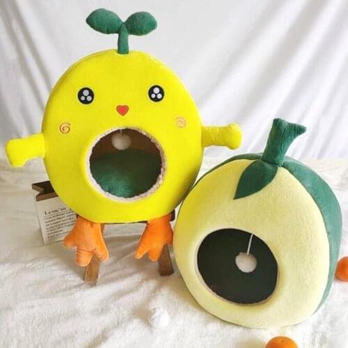 Pets Nest Bed Dog Bed Warm Soft Cat Beds Avocado Shape Cats Kennel with Adjustable Fruits Cushion Soft Plush Kennel Pet Bed