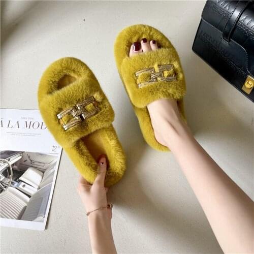 Winter Fluffy Raccoon Fur Slippers Shoes Women Real Fox Fur Flip Flop Flat Furry Fur Slides Outdoor Sandals Woman Amazing Shoes