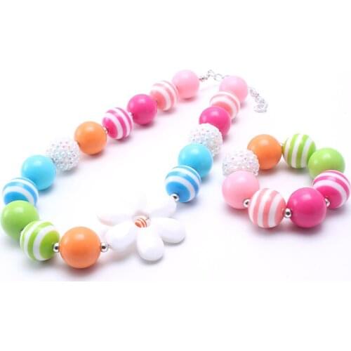MHS.SUN Kids Girls Colorful Acrylic Beads Necklace Bracelets Set Fashion Child Toddler Bubblegum Chunky Necklace Jewelry Set