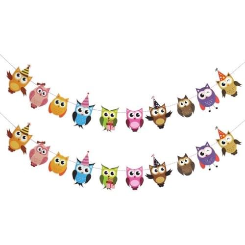Cute Owl Paper Banner Cartoon Animal Baby Shower Pennants Bunting Garland for Kids Birthday Party Decorations Photo props