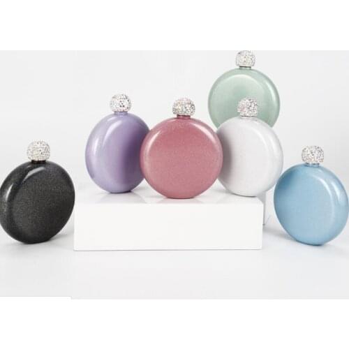 Mini Round Diamond Hip Flasks Stainless Steel FlagonWine Pot Flask Bottle With Rhinestone lid Cover LX8281