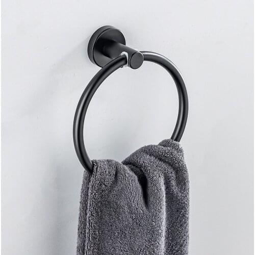 Towel Ring Matt Black Towels Holder Hanger Rack for Kitchen Bathroom Accessories Storage Stainless Steel 304 Round Wall-Mounted