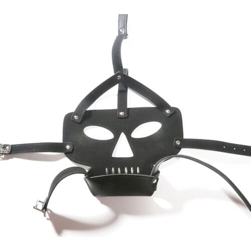 New Leather Bondage Harness Headgear Mask Black Gost Sm Games Adult Sex Toys Men Leather Harness Bdsm Mask Sex Product