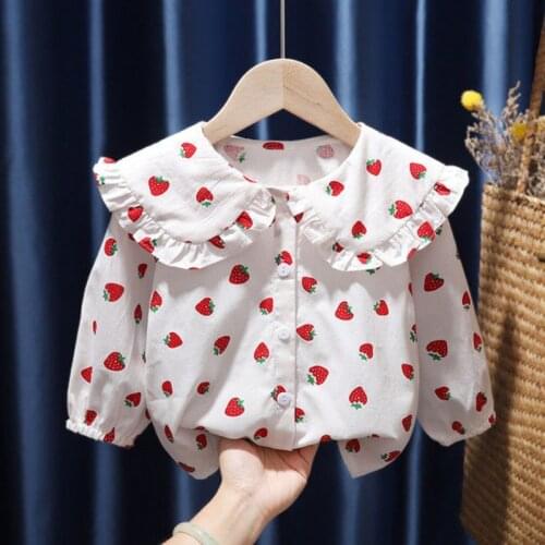 Toddler Girl Clothes Strawberry Printed Baby Princess Lolita White Shirts For Teenage Girls Summer Blouses School Uniform Kids