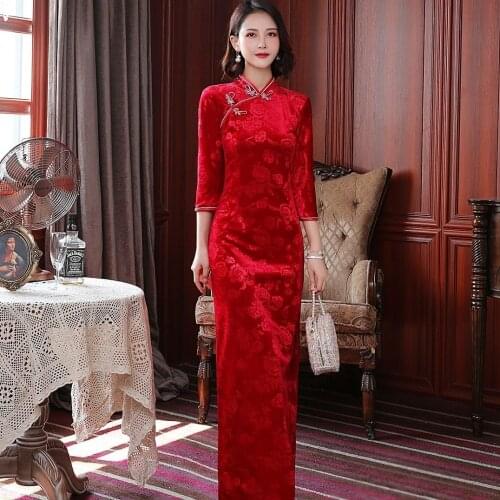 Sexy Slim Women Cheongsam Red Classic Bride Wedding Dress 2021 New Ladies Evening Party Gown Vestidos Oversize 4XL 5XL Qipao