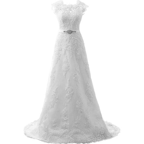 High quality 2019 Dresses Summer Autumn White Scoop Beading Appliques Vestidos Wedding dress Plus size