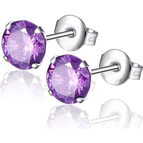 Luxury Female Crystal Zircon Round Diamond Earrings 925 Sterling Silver Earrings For Women Small Screw Stud Earrings