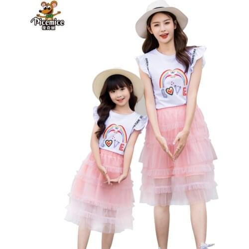 Family Look Mother Daughter Dresses Family Clothing 2021 Summer Family Matching Outfits Printing Women Girl Dress Clothes