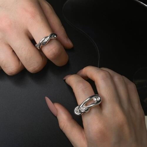 Ins High Sense BV Same Style Bow Knot Silver Ring Niche Design Net Celebrity Jump Di Ring Men and Women Couples Trendy Jewelry