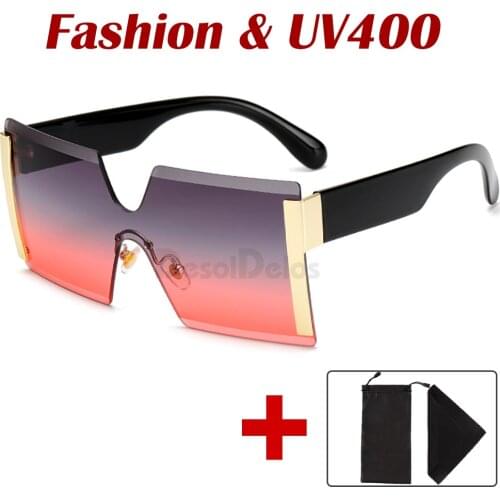 Unisex Fashion 2020 Oversized Square Rimless Sunglasses Women Brand Designer Flat top Big Sun Glasses Travel Gradient UV400