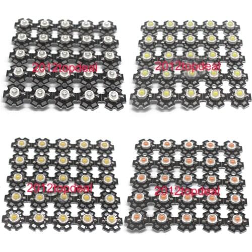 10pcs 1W 3W High Power LED Full Spectrum White Warm white Green Blue Deep Red 660nm Royal blue IR UV With 20mm Black Star PCB