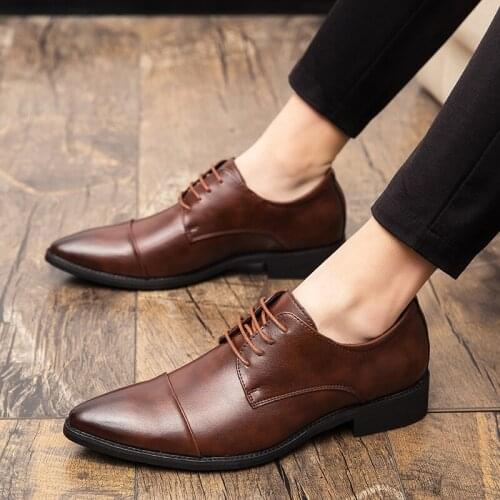 New 2021 Trendy Mens Classic Pointed Patchwork Lace Up Oxford Shoes Moccasins Wedding Prom Formal Footwear Zapatos Hombre