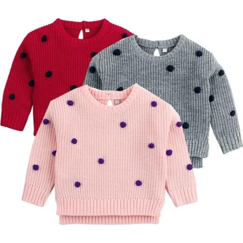 New Dots Crochet Sweater Girls Newborn Baby Boys Knit Pullovers Spring Outerwear Children Knitwear Tops Long Sleeve Jumpers Grey