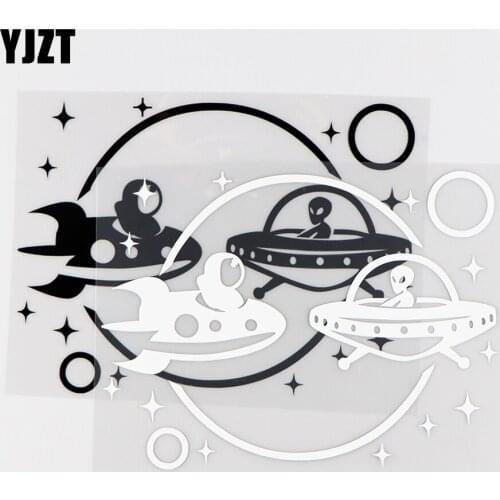YJZT15.8X11.9CM Space Vinyl Decal Car Sticker For Cartoon Astronaut Alien Spaceship Black / Silver 10A-0167
