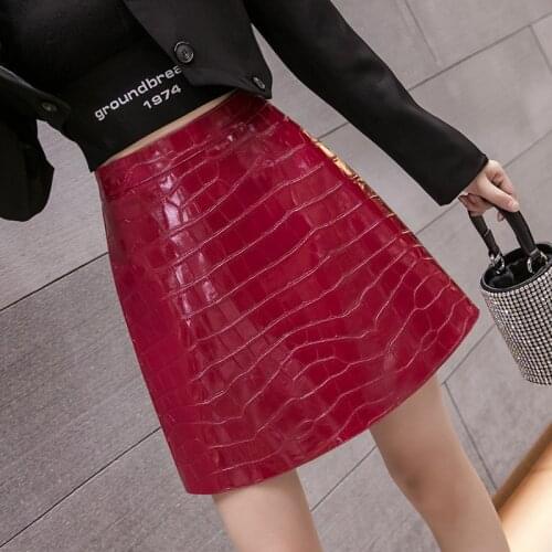 Candy Color Pu Leather Mini Korean Fashion High-Waisted Vintage Spring Autumn Summer WomenS Clothing Skirts Vetement Femme 2021