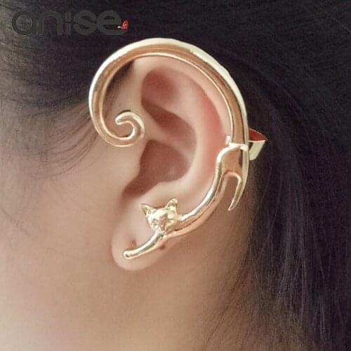 Anise Cute Cartoon Cat Clip Earrings for Women Fashion Gold Silver Black Color Animal Earring Ear Hook Lady Punk Brinco Jewelry