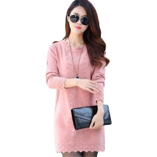 Women Sweaters Dress Pullovers 2020 Winter Warm Long Knitted Sweater Knitwear Plus Size 3XL Women Bottoming Sweater Mini Dress