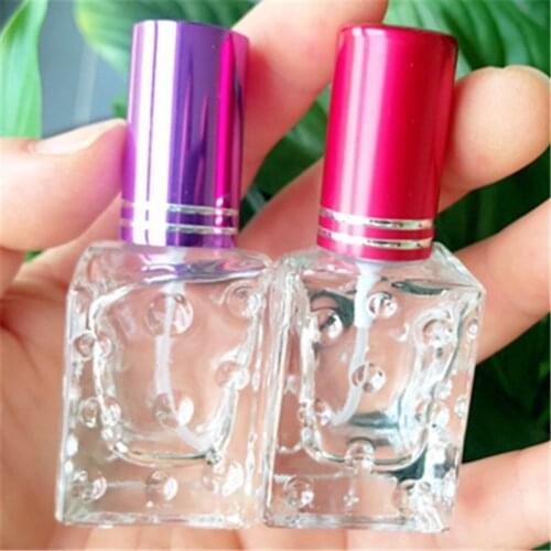 10ml Perfume Empty Spray Bottle New Bubbles Glass Square Bottle with Colored Cap 100PCS/LOT