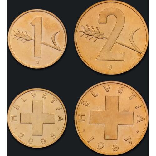100% Real Original Coin Uncirculated Swiss 2 PCS(1,2 cents) sets of coins Unc