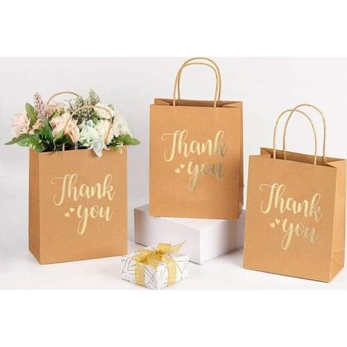 12Pcs Thank You Kraft Paper Gift Bags Brown Paper Bags with Handles for Birthday Wedding Baby Shower Party Favors Shopping Bag