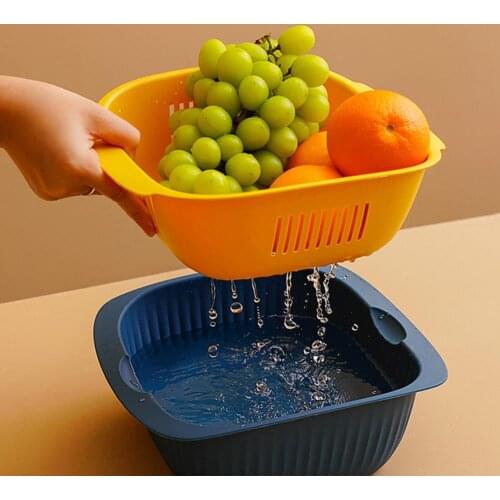2Pcs Home Kitchen Fruit Vegetable Washing Draining Basket Strainer Holder Bowl