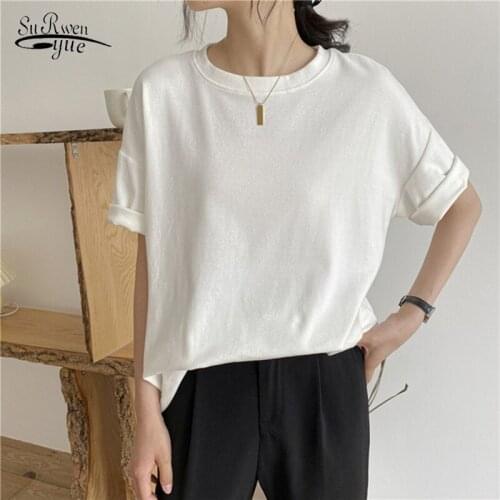 2020 Summer Oversize T Shirt Womens Loose Streetwear T-shirts Basic Long Tee Tops Solid O-neck Ladies Clothes Blusa 10087