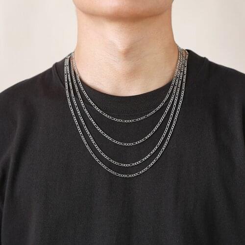 3mm Figaro Chain Necklace for Men Women Stainless Steel Link Chain Necklace