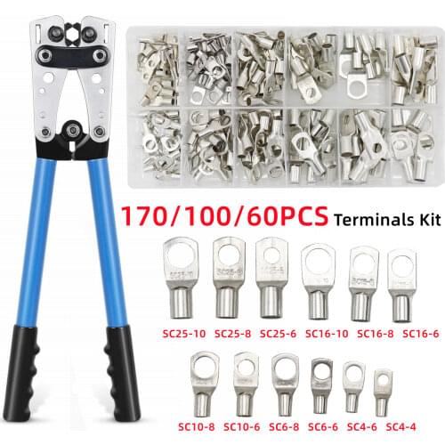 60Pcs/170Pcs Really Bolt Hole Tinned Copper Bare Cable Lugs Battery Crimp Wire Terminals Connectors Suit SC10-6 SC16-8 SC25-8