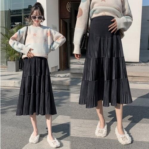 8522# Autumn Winter Corduroy Patchwork Maternity Skirts High Waist Belly A Line Skirts for Pregnant Women Pregnancy Chic Casual