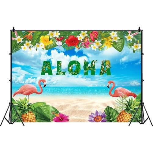 Aloha Luau Photo Backdrop Tropica Summer Beach Sea Hawaiian Happy Birthday Party Flower Photograph Background Banner Decoration