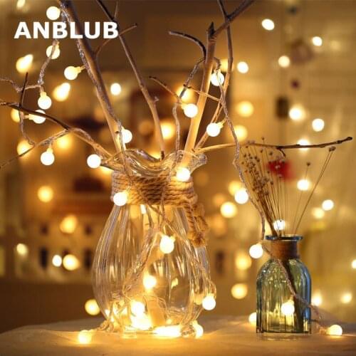 ANBLUB New Year 1.5M 3M 6M LED Ball String Fairy Lights Garland For Christmas Tree Wedding Indoor Holiday Outdoor Decoration