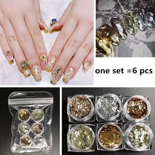 KZS007 Manicure Laser Glass Paper 6 Color Fragment New Irregular Gold Foil Tin Foil Magic Color Nail Sequins