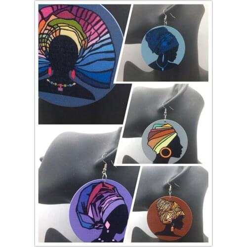 Free Shipping!!african women headwrap wooden earrings can mixed 5 design