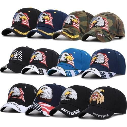 CANZE Eagle Embroidered Baseball Cap American Flag Cap Sun Visor Cotton USA Curved Brim Sun Hat Camouflage Hat