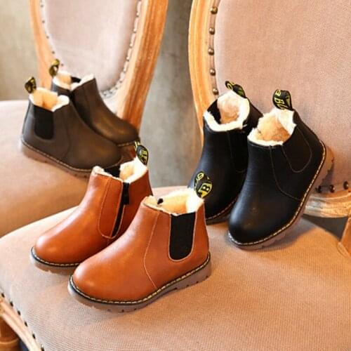Dropshipping Children Snow Leather Boots 2019 Autumn Thickening Cotton Shoes Boys Girls Waterproof Non-slip Ankle Kids Fashion